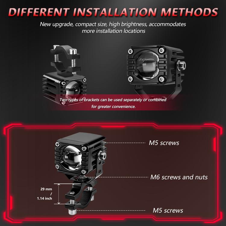 40W Motorcycle Wired Switch Integrated Waterproof Demon Eye Spotlight - Red Light