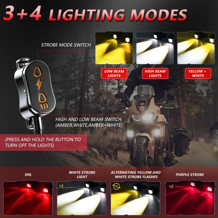 40W Motorcycle Wired Switch Integrated Waterproof Demon Eye Spotlight - Red Light