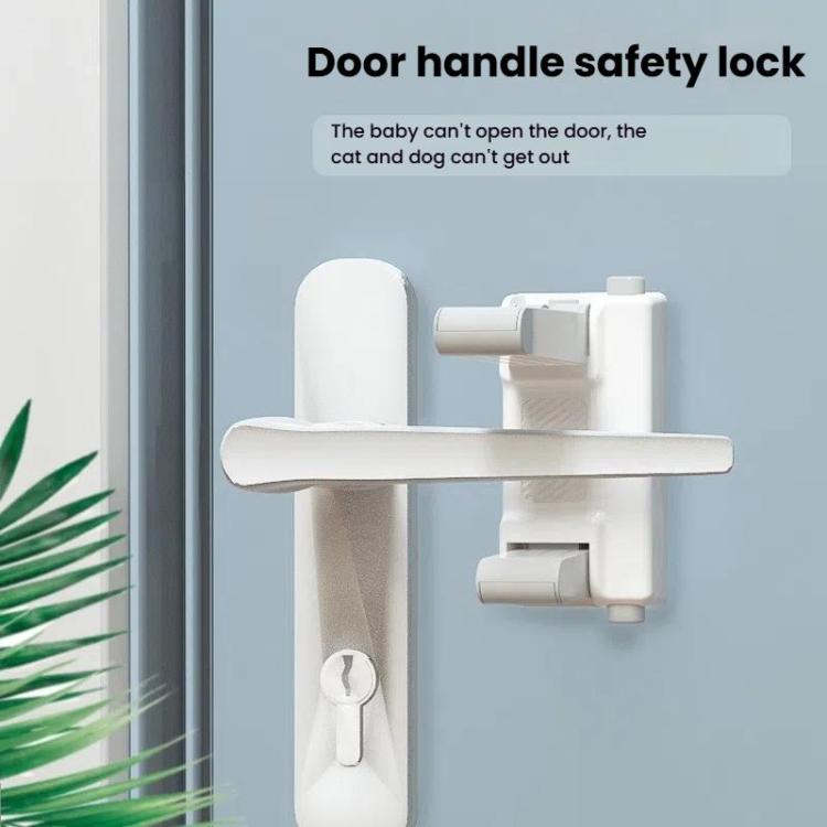Anti-open Door Child Security Lock Baby Anti-theft Door Latch Anti-cat Dog Doorknob Lock - White Gray