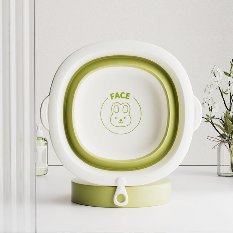 Children Silicone Folding Washbasin Portable Thickened Hangable Butt Washbasin For Babies, Color: White Green-Monkey