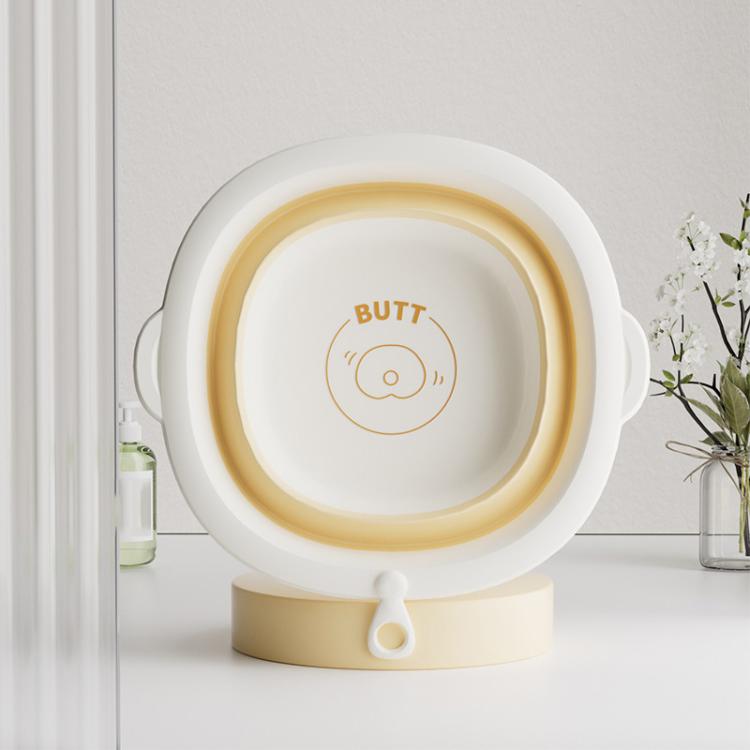Children Silicone Folding Washbasin Portable Thickened Hangable Butt Washbasin For Babies, Color: White Orange-Monkey