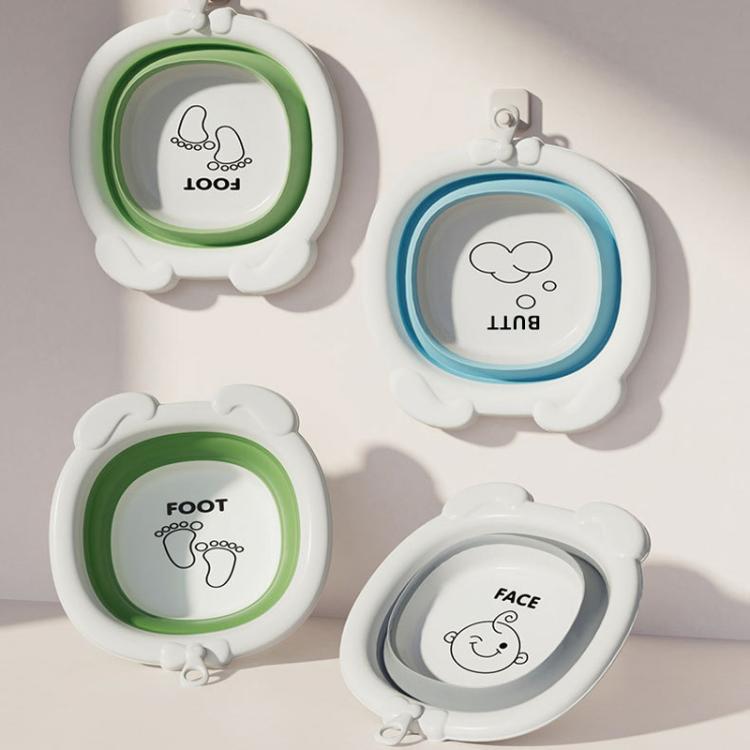 Children Silicone Folding Washbasin Portable Thickened Hangable Butt Washbasin For Babies, Color: White Gray-Monkey