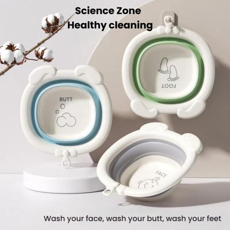 Children Silicone Folding Washbasin Portable Thickened Hangable Butt Washbasin For Babies, Color: White Gray-Monkey