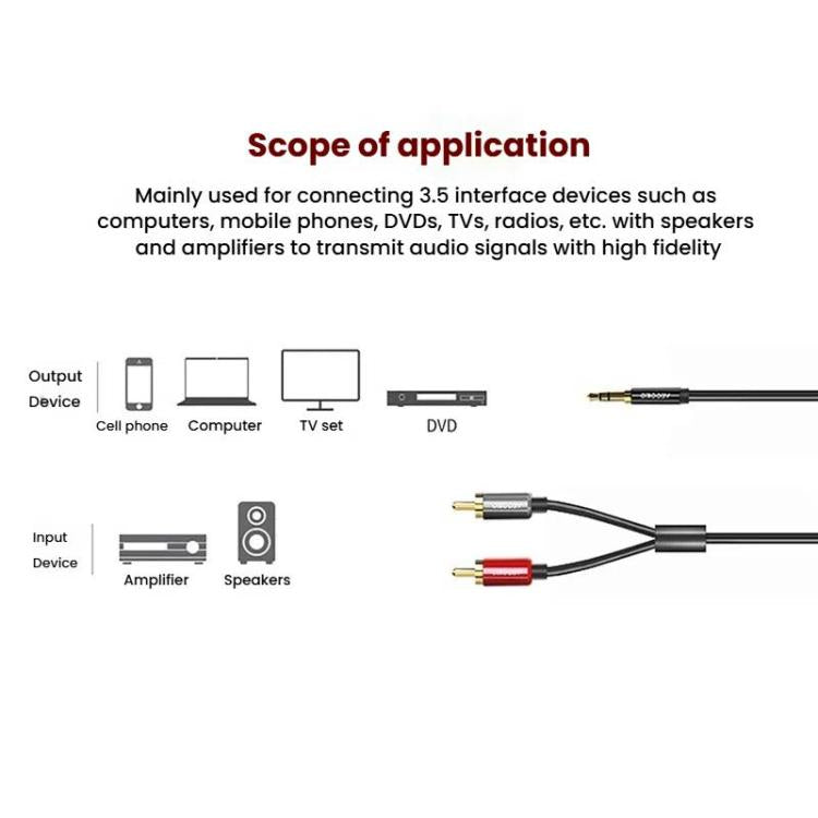 VEGGIEG 3.5mm 3.5 To 2RCA Audio Cable Cell Phone Computer Speaker Connection Cable, Length: 8m