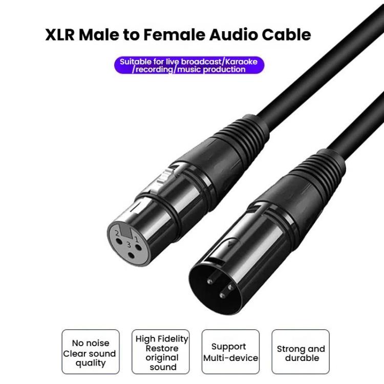 VEGGIEG Male to Female Microphone Stereo Microphone Cable Amplifier XLR Balanced Copper Cannon Audio Cable, Length: 3m - Black
