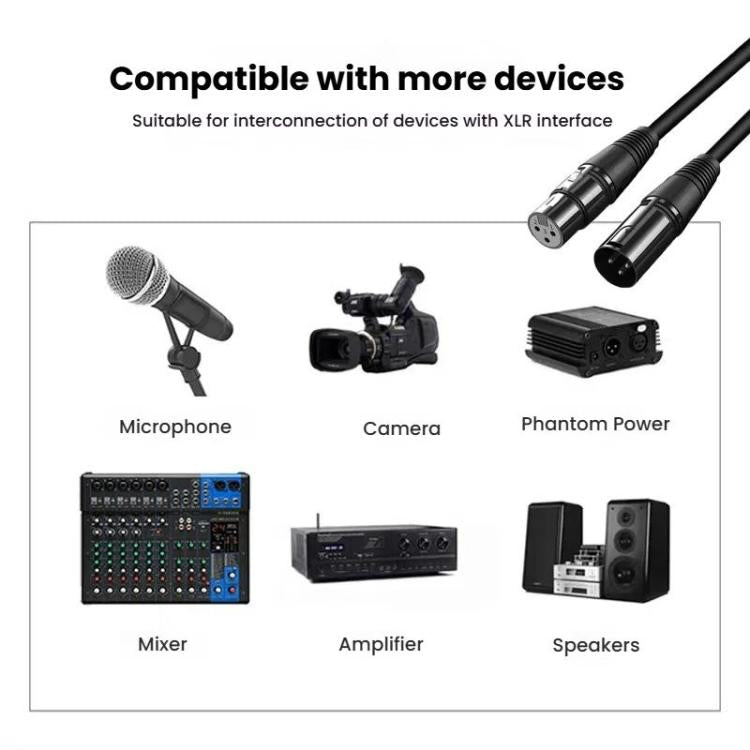 VEGGIEG Male to Female Microphone Stereo Microphone Cable Amplifier XLR Balanced Copper Cannon Audio Cable, Length: 2m - Black