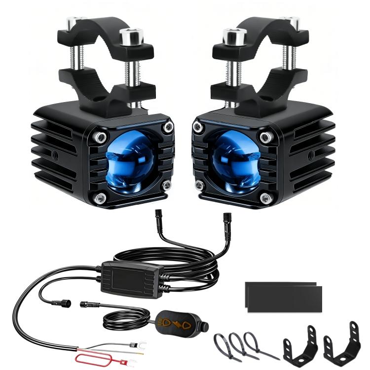 40W Motorcycle Wired Switch Integrated Waterproof Demon Eye Spotlight - Blue Light
