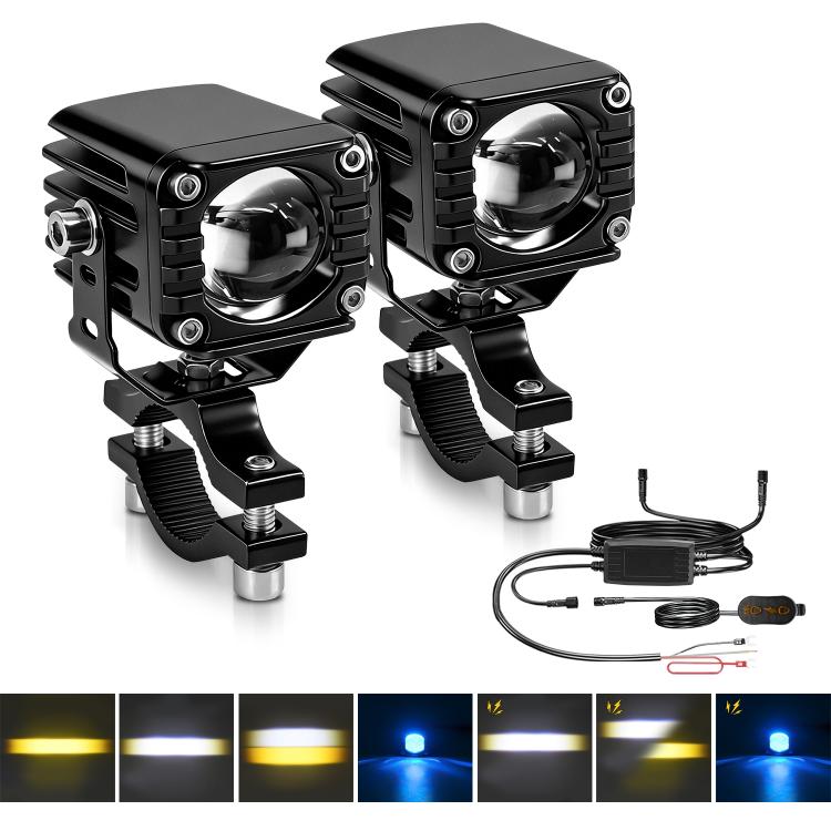 40W Motorcycle Wired Switch Integrated Waterproof Demon Eye Spotlight - Blue Light
