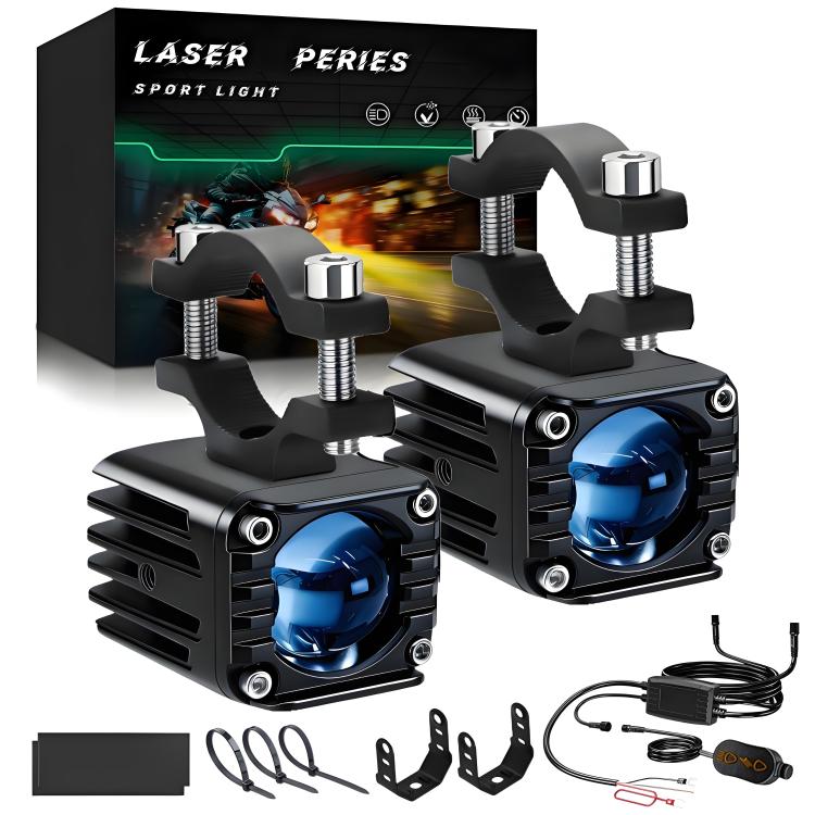 40W Motorcycle Wired Switch Integrated Waterproof Demon Eye Spotlight - Blue Light