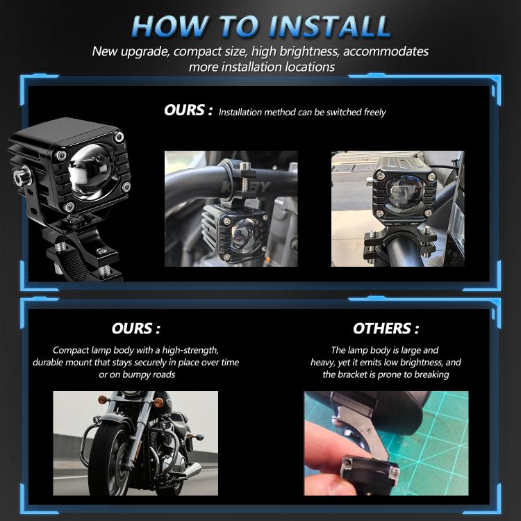 40W Motorcycle Wired Switch Integrated Waterproof Demon Eye Spotlight - Blue Light