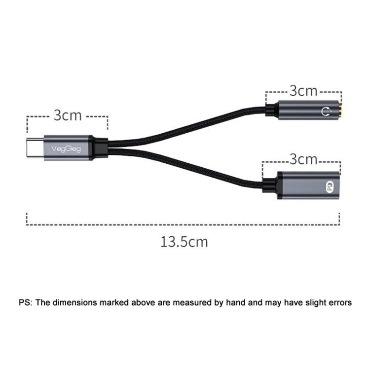 VegGieg Type-C To 3.5mm Female+PD Fast Charging Earphone Adapter Cable With Audio Cell Phone Convertor