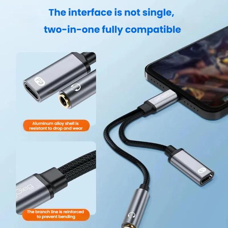 VegGieg Type-C To 3.5mm Female+PD Fast Charging Earphone Adapter Cable With Audio Cell Phone Convertor