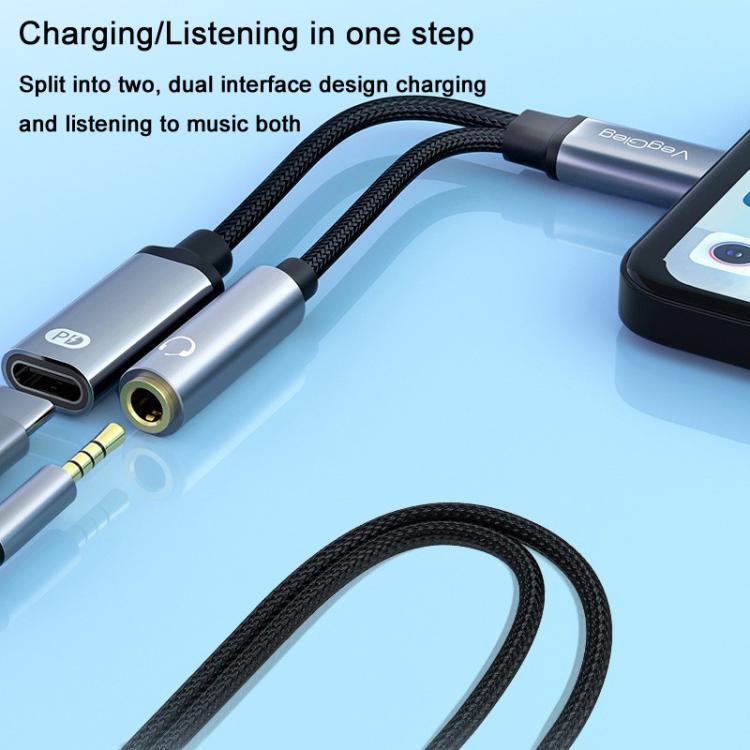 VegGieg Type-C To 3.5mm Female+PD Fast Charging Earphone Adapter Cable With Audio Cell Phone Convertor