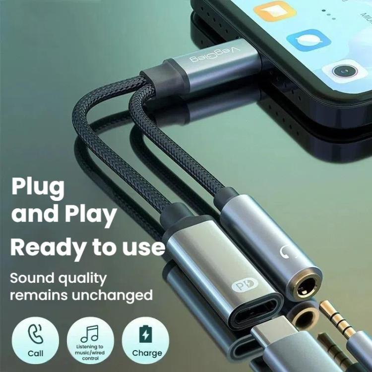 VegGieg Type-C To 3.5mm Female+PD Fast Charging Earphone Adapter Cable With Audio Cell Phone Convertor