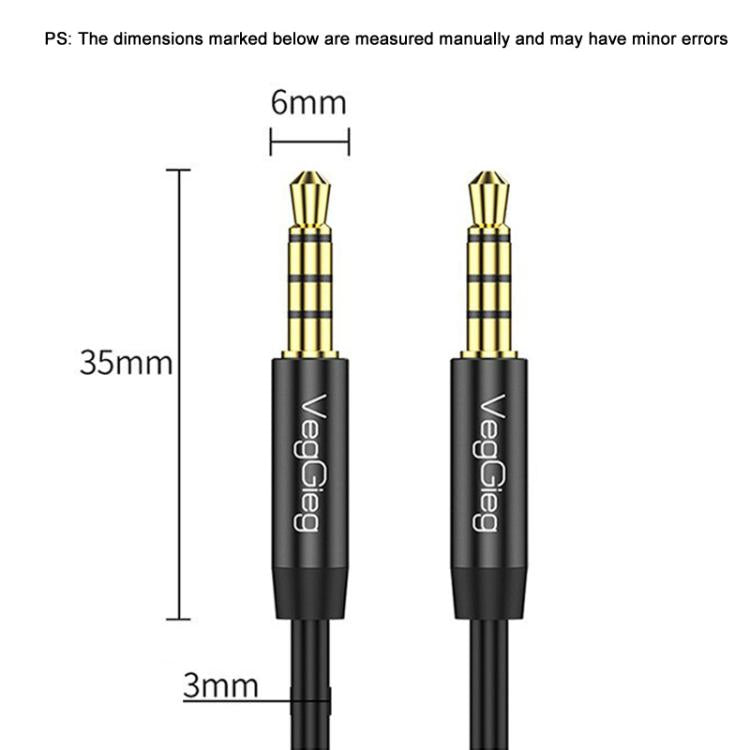 VegGieg 3.5mm Male To Male Aux Audio Cable Phone Computer Car Earphone Listening Audio Connection Cable, Length: 1m - Black