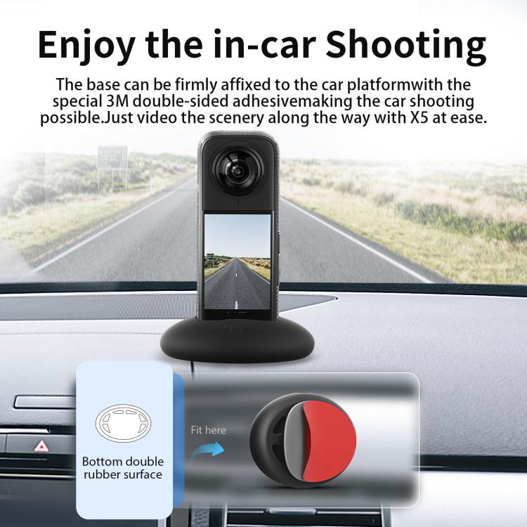 For Insta360 X5 / X4 aMagisn Silicone Base Desktop Stand Car Dashboard Holder - Black
