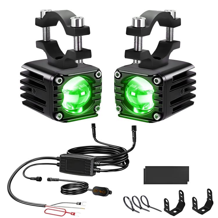 40W Motorcycle Wired Switch Integrated Waterproof Demon Eye Spotlight - Green Light