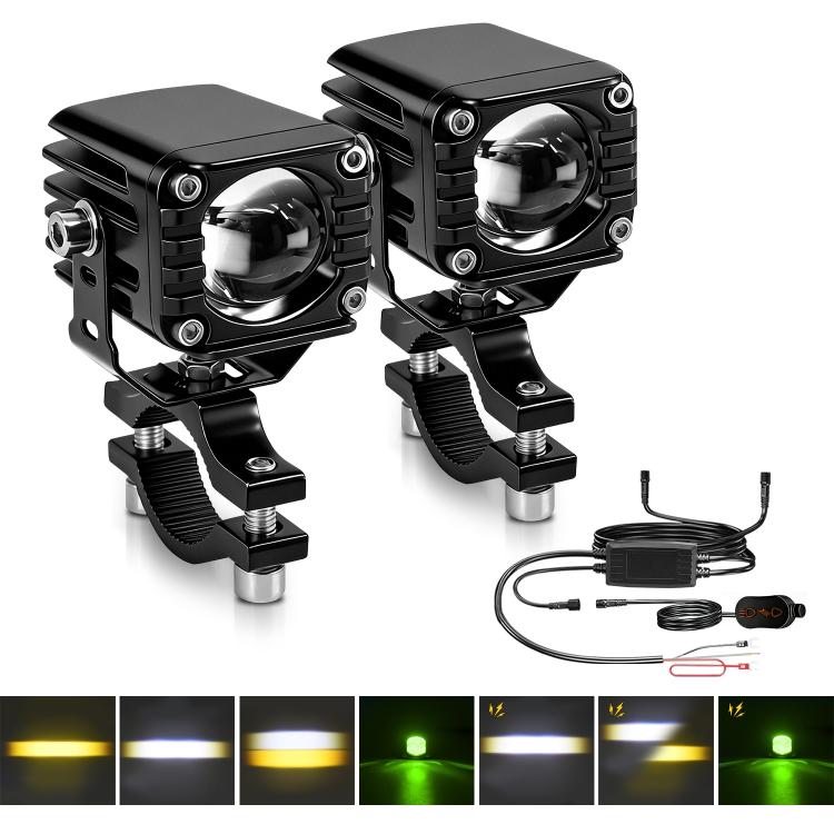 40W Motorcycle Wired Switch Integrated Waterproof Demon Eye Spotlight - Green Light