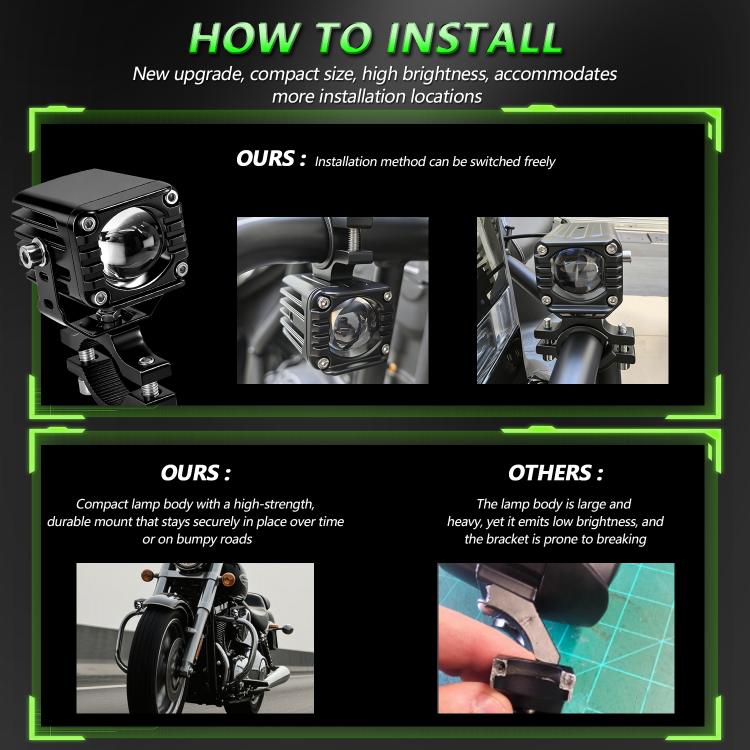40W Motorcycle Wired Switch Integrated Waterproof Demon Eye Spotlight - Green Light