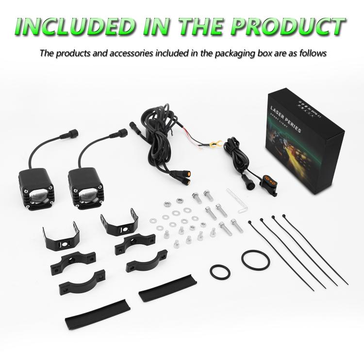 40W Motorcycle Wired Switch Integrated Waterproof Demon Eye Spotlight - Green Light