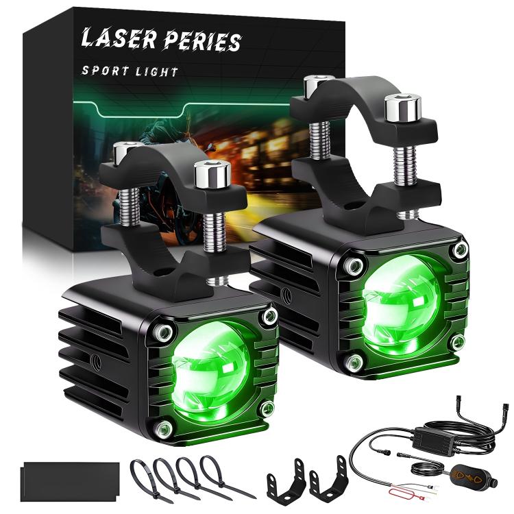 40W Motorcycle Wired Switch Integrated Waterproof Demon Eye Spotlight - Green Light