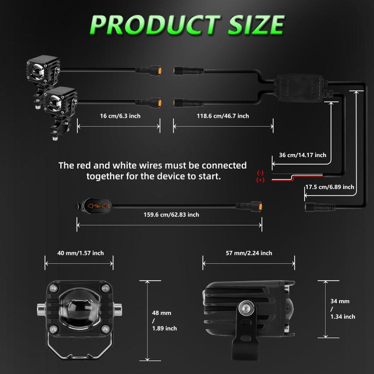 40W Motorcycle Wired Switch Integrated Waterproof Demon Eye Spotlight - Green Light