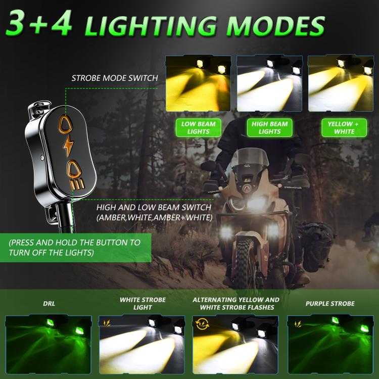 40W Motorcycle Wired Switch Integrated Waterproof Demon Eye Spotlight - Green Light