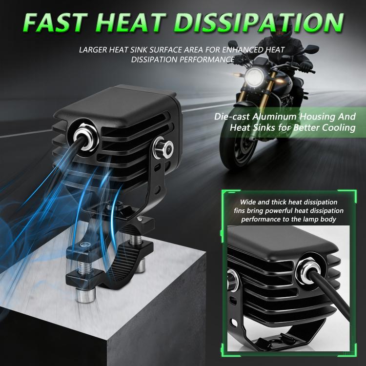 40W Motorcycle Wired Switch Integrated Waterproof Demon Eye Spotlight - Green Light
