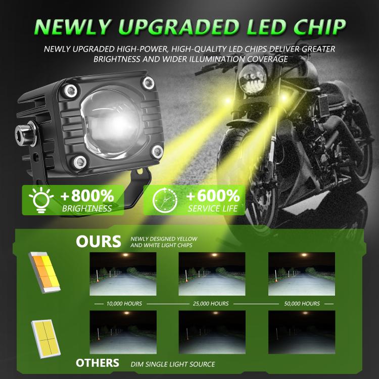 40W Motorcycle Wired Switch Integrated Waterproof Demon Eye Spotlight - Green Light