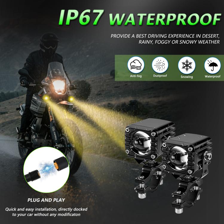 40W Motorcycle Wired Switch Integrated Waterproof Demon Eye Spotlight - Green Light