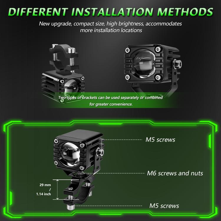 40W Motorcycle Wired Switch Integrated Waterproof Demon Eye Spotlight - Green Light
