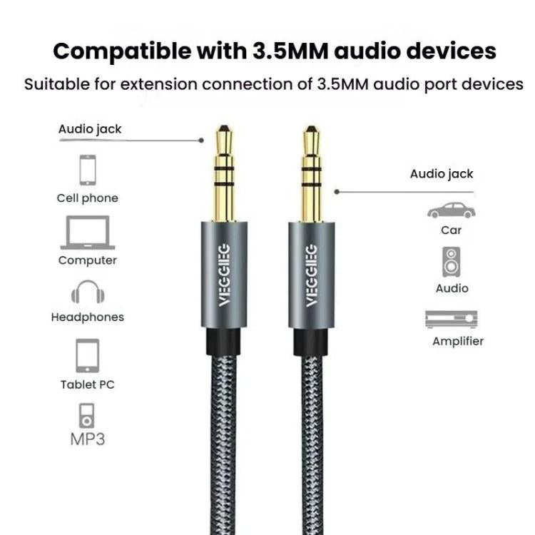 VegGieg Aux Car Audio Cable 3.5mm Male To Male Connection Cable For Phone Computer Stereo Amplifier Earphone, Length: 3m - Braided