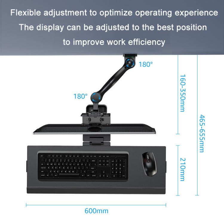 Monitor Bracket Industrial Equipment Cabinet Wall Mount All-In-One Stand Mouse Keyboard Bracket, Style: WKS-2 21x60cm Tray Black