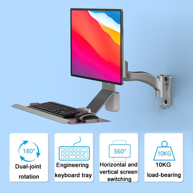 Monitor Bracket Industrial Equipment Cabinet Wall Mount All-In-One Stand Mouse Keyboard Bracket, Style: WKS-2 21x60cm Tray Black