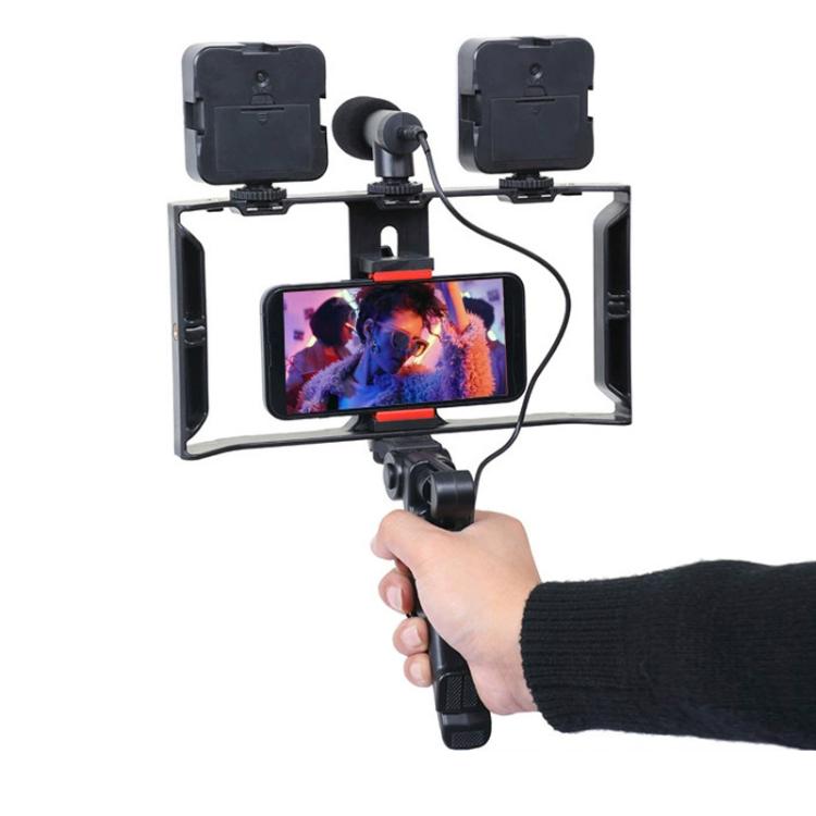 Smartphone Video Rig Kit with LED Fill Light & Microphone All-in-One Mobile Live Streaming - AY-49X