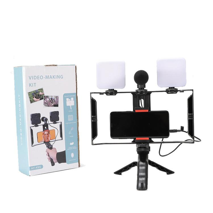 Smartphone Video Rig Kit with LED Fill Light & Microphone All-in-One Mobile Live Streaming - AY-49X
