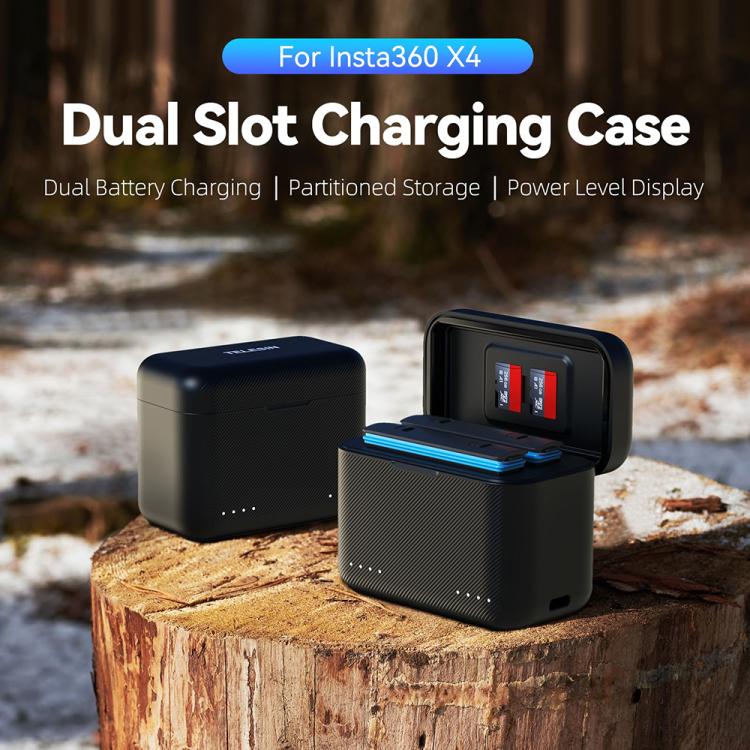 For Insta360 X4 TELESIN Battery Charger Dual Battery Storage Charging Case