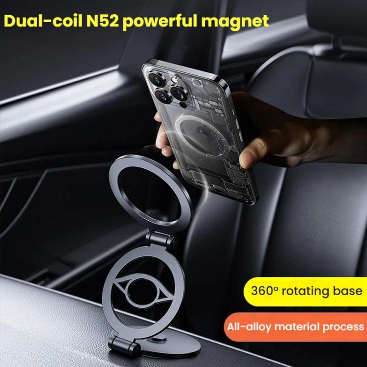 Multi-Functional 360 Degree Rotating 3-Axis Phone Holder Magnetic Car Navigation Foldable Mount - Black
