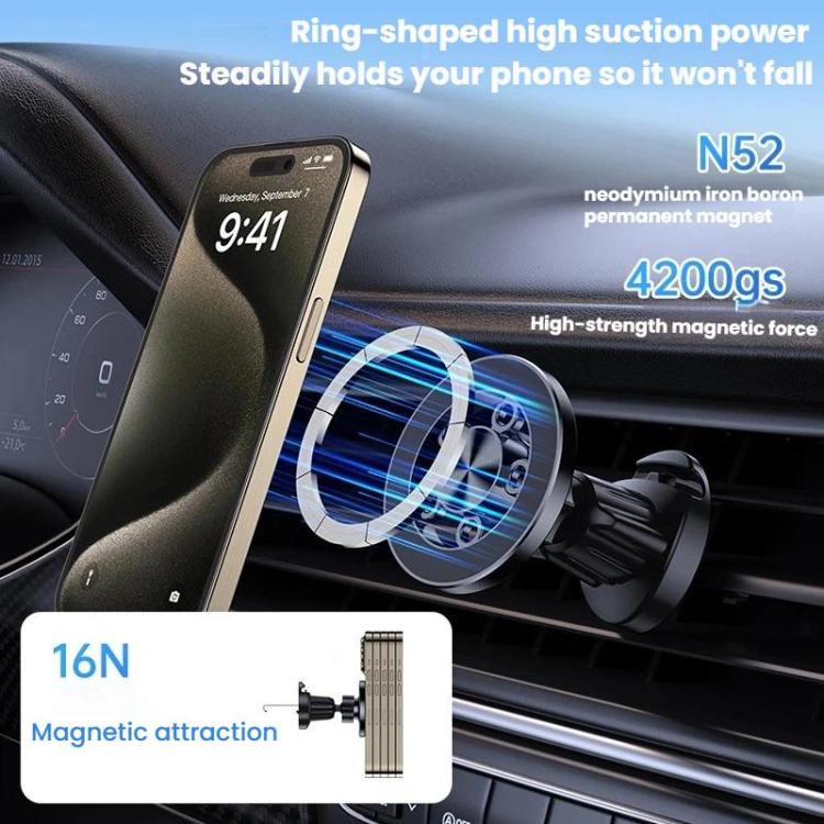 Car Vent Hanging Hook Stable Anti-Shake Magnetic Phone Holder - Black