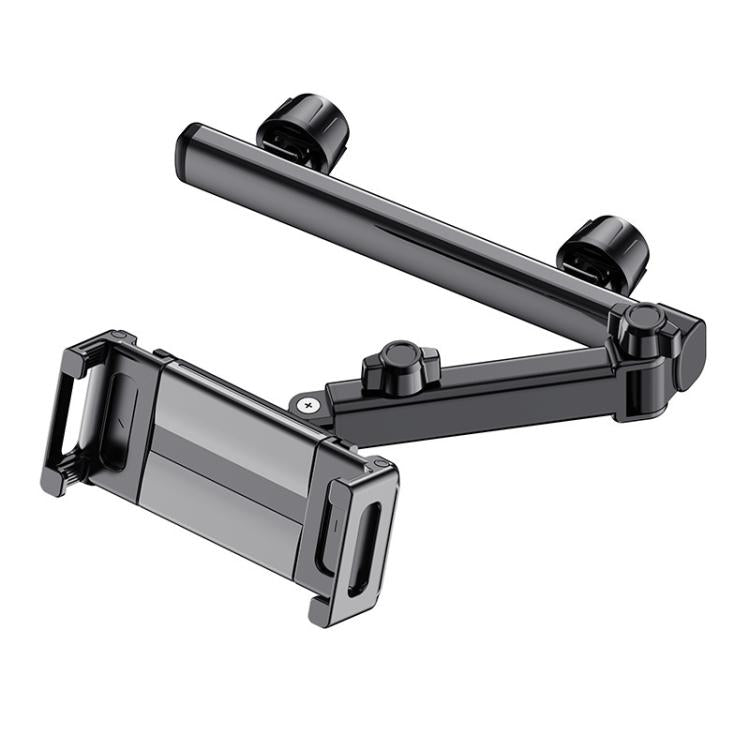 Telescopic Car Rear Pillow Phone Tablet Holder 2-section Folding Headrest Bracket - Black