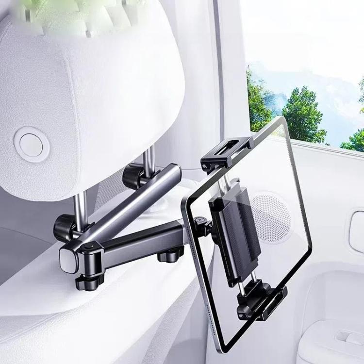 Telescopic Car Rear Pillow Phone Tablet Holder 2-section Folding Headrest Bracket - Black