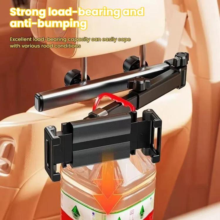 Telescopic Car Rear Pillow Phone Tablet Holder 2-section Folding Headrest Bracket - Black