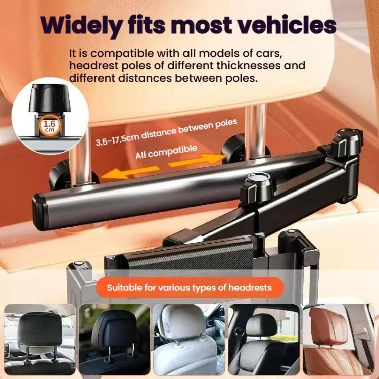 Telescopic Car Rear Pillow Phone Tablet Holder 2-section Folding Headrest Bracket - Black