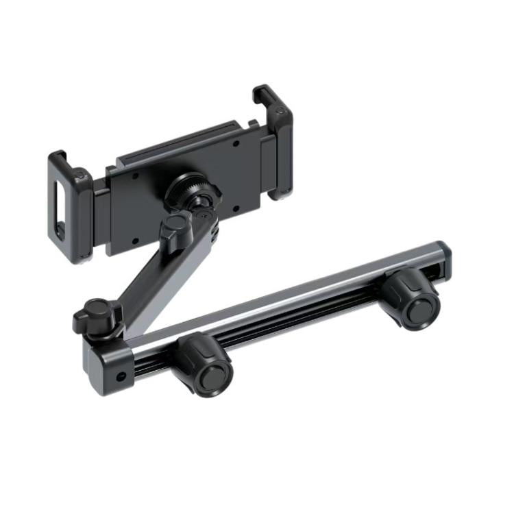 Telescopic Car Rear Pillow Phone Tablet Holder 2-section Folding Headrest Bracket - Black