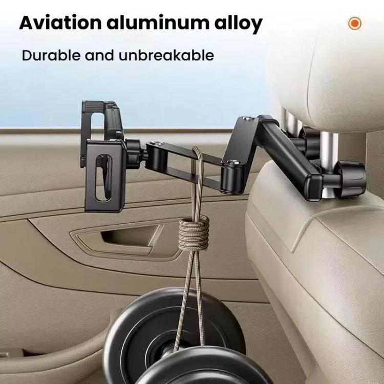 Telescopic Car Rear Pillow Phone Tablet Holder 3-Section Folding Headrest Bracket - Black