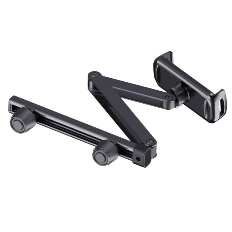 Telescopic Car Rear Pillow Phone Tablet Holder 3-Section Folding Headrest Bracket - Black
