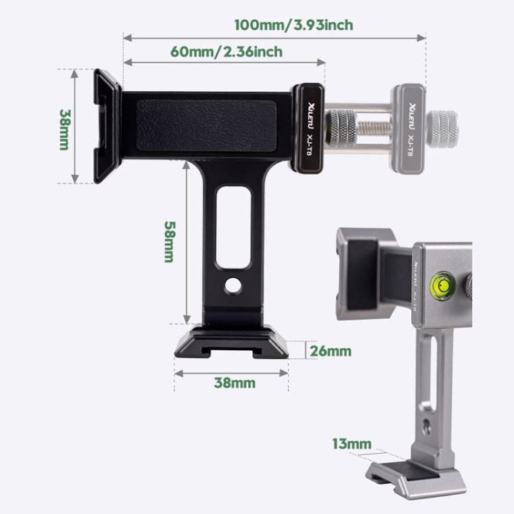 XILETU  XJ-T8 Metal Phone Holder Clamp With Cold Shoe 1/4-inch Screw Hole & Arca-Swiss Compatible Base