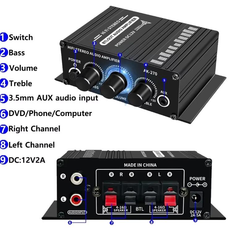 AK270 Car Home Stereo Mini Amplifier
