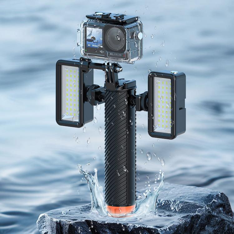 Buoyant Anti-Sink Dive Handle With Dual Cold Shoe Mounts for Action Cameras - Orange