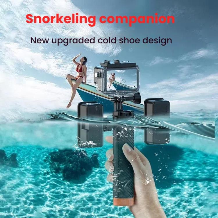 Buoyant Anti-Sink Dive Handle With Dual Cold Shoe Mounts for Action Cameras - Orange